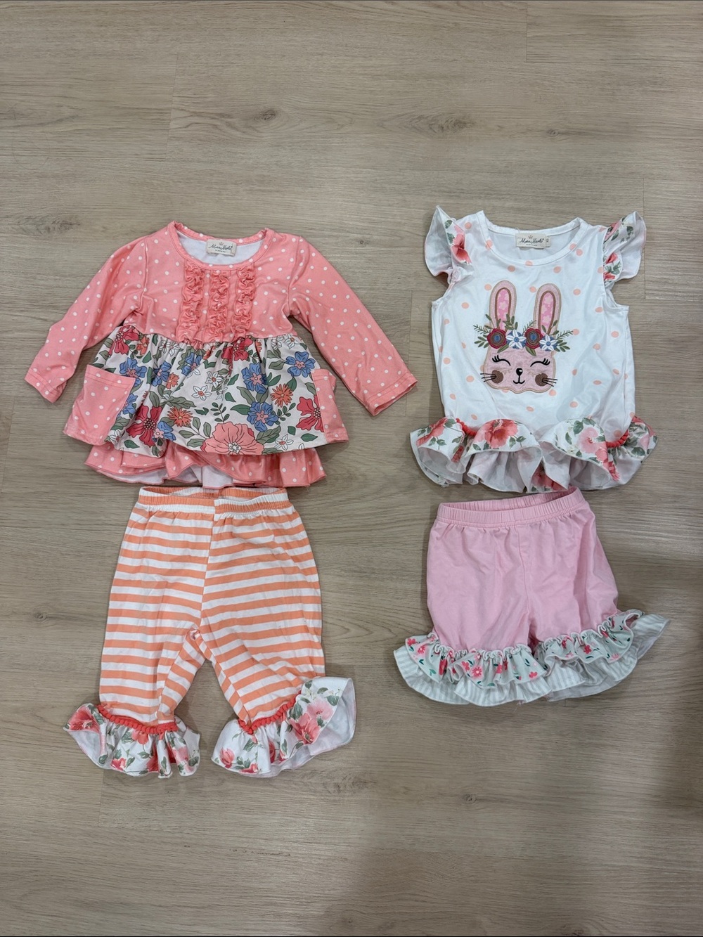 Marie Nicole 3xs- xs bundle Kids Pink Floral Bunny Set: